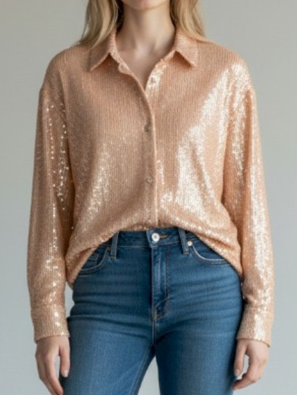 7 For All Mankind Peach Sequined Long Sleeve Blouse Size Small New with Tags NWT